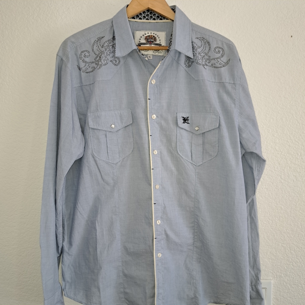 Ed Hardy Long sleeves shirt light blue xl
